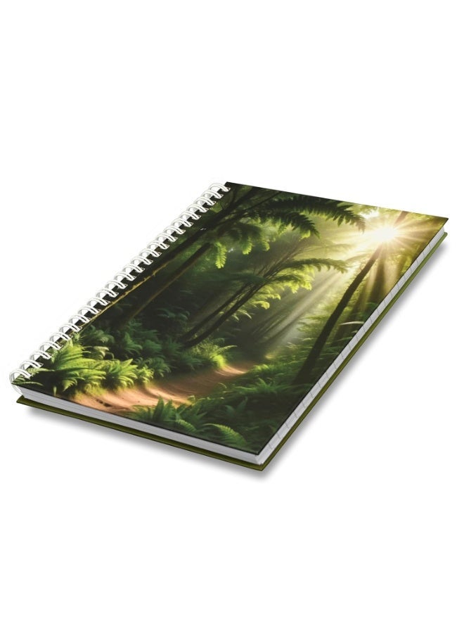 FIS® Double Loop Spiral Hard Cover Notebook, A5 Size(148x210mm), 96 Sheets, Single Line Ruling, White Paper, Packet of 5 Pieces, Green Forest Cover Design 3-FSNBSHCA596D3 - Image 4